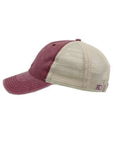 The Game GB460 Pigment-Dyed Trucker Cap #color_Dark Maroon/ Stone