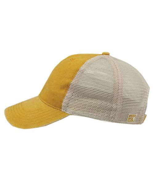 The Game GB460 Pigment-Dyed Trucker Cap #color_Mustard Yellow/ Stone