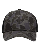 Sportsman SP1450 Traditional Lo-Pro Mesh Back Trucker Fit Cap #color_Chino Black Duck Camo/ Black