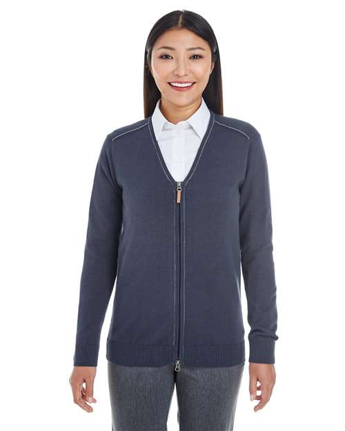 Devon & Jones DG478W Ladies' Manchester Fully-Fashioned Full-Zip Cardigan Sweater #color_NAVY/ GRAPHITE