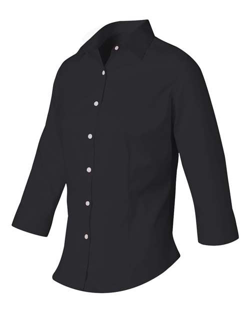 Van Heusen 13V0527 Women's Three-Quarter Sleeve Baby Twill Shirt #color_Black