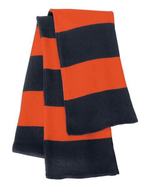 Sportsman SP02 Rugby-Striped Knit Scarf #color_Navy/ Orange