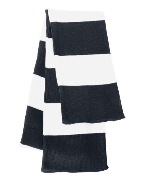 Sportsman SP02 Rugby-Striped Knit Scarf #color_Navy/ White