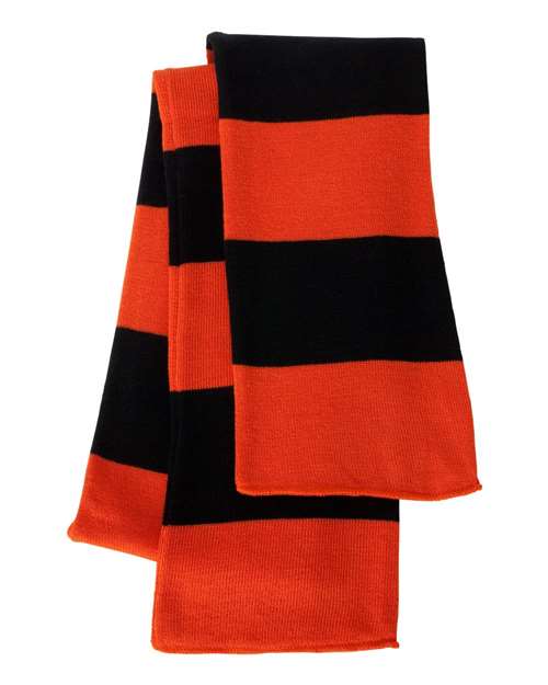 Sportsman SP02 Rugby-Striped Knit Scarf #color_Orange/ Black