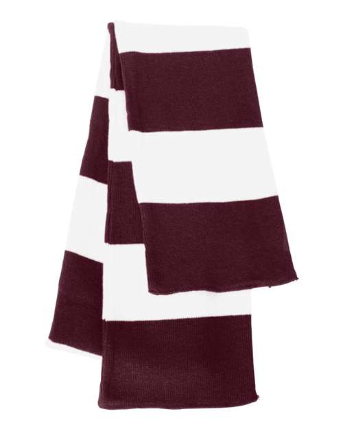 Sportsman SP02 Rugby-Striped Knit Scarf #color_Maroon/ White
