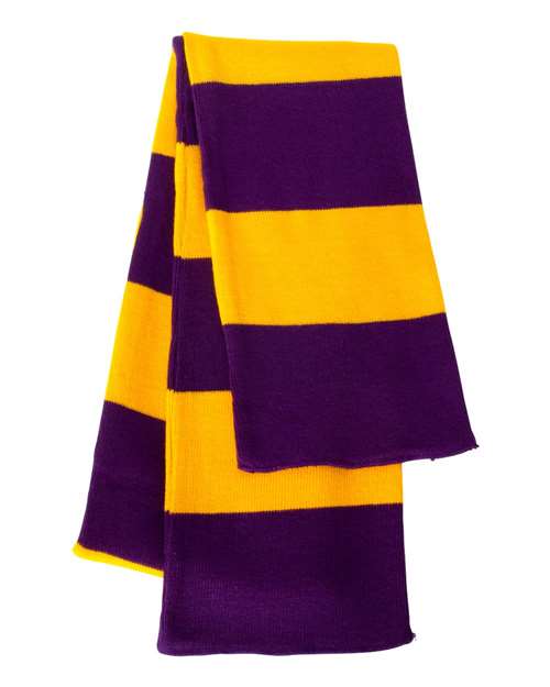 Sportsman SP02 Rugby-Striped Knit Scarf #color_Purple/ Gold