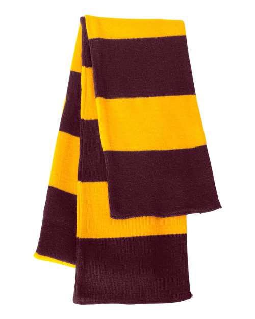 Sportsman SP02 Rugby-Striped Knit Scarf #color_Maroon/ Gold