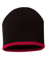 ""Sportsman SP09 8" Bottom-Striped Beanie" #color_Black/ Red"