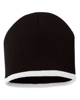 ""Sportsman SP09 8" Bottom-Striped Beanie" #color_Black/ White"