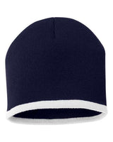 ""Sportsman SP09 8" Bottom-Striped Beanie" #color_Navy/ White"