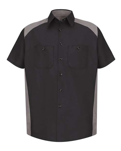 Red Kap SP28 Short Sleeve Motorsports Shirt #color_Black/ Silver