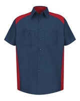 Red Kap SP28 Short Sleeve Motorsports Shirt #color_Navy/ Red