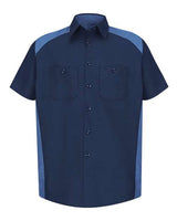 Red Kap SP28 Short Sleeve Motorsports Shirt #color_Navy/ Postman Blue