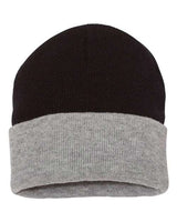 ""Sportsman SP12T 12" Color Blocked Cuffed Beanie" #color_Black/ Heather"