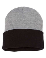""Sportsman SP12T 12" Color Blocked Cuffed Beanie" #color_Heather/ Black"