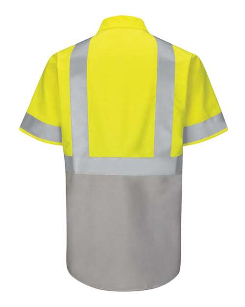 Red Kap SY24 Enhanced & Hi-Visibility Work Shirt #color_Fluorescent Yellow/ Green/ Grey