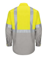 Red Kap SY14 Enhanced & Hi-Visibility Long Sleeve Work Shirt #color_Fluorescent Yellow/ Green/ Grey