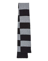 Sportsman SP02 Rugby-Striped Knit Scarf #color_Heather Black/ Heather Grey