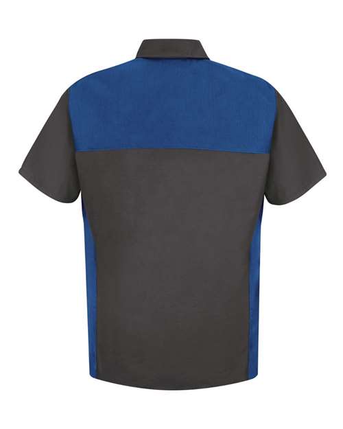 Red Kap SP28 Short Sleeve Motorsports Shirt #color_Charcoal/ Royal