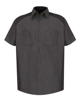 Red Kap SP28 Short Sleeve Motorsports Shirt #color_Charcoal/ Black
