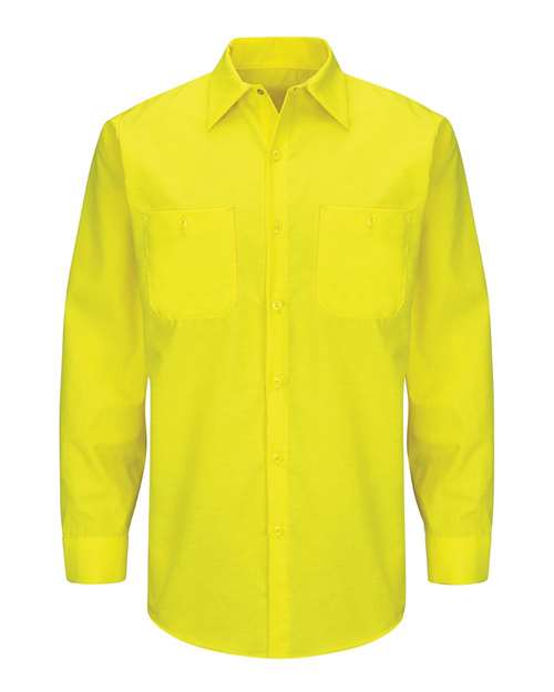 Red Kap SY14 Enhanced & Hi-Visibility Long Sleeve Work Shirt #color_Fluorescent Yellow
