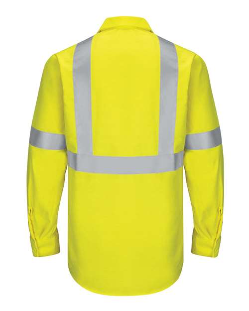 Red Kap SY14 Enhanced & Hi-Visibility Long Sleeve Work Shirt #color_HV-Fluorescent Yellow/ Green