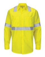 Red Kap SY14 Enhanced & Hi-Visibility Long Sleeve Work Shirt #color_HV-Fluorescent Yellow/ Green