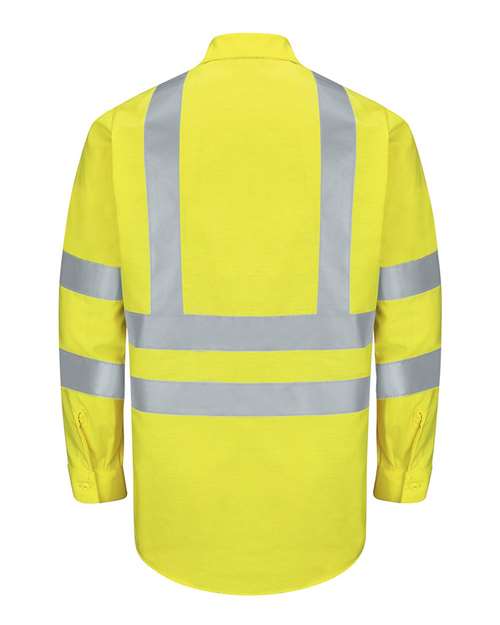 Red Kap SY14 Enhanced & Hi-Visibility Long Sleeve Work Shirt #color_AB-Fluorescent Yellow/ Green