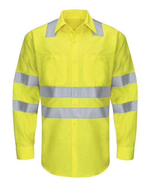 Red Kap SY14 Enhanced & Hi-Visibility Long Sleeve Work Shirt #color_AB-Fluorescent Yellow/ Green