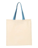 Q-Tees QTB6000 Economical Tote with Contrast-Color Handles #color_Natural/ Carolina Blue