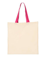 Q-Tees QTB6000 Economical Tote with Contrast-Color Handles #color_Natural/ Hot Pink
