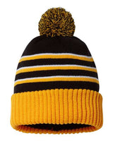 Richardson 134 Pom Cuffed Beanie #color_Black/ Gold/ White