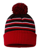 Richardson 134 Pom Cuffed Beanie #color_Black/ Red/ White