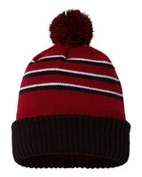 Richardson 134 Pom Cuffed Beanie #color_Cardinal/ Black/ White