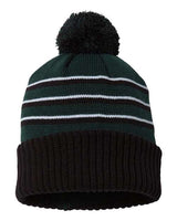 Richardson 134 Pom Cuffed Beanie #color_Dark Green/ Black/ White