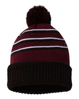 Richardson 134 Pom Cuffed Beanie #color_Maroon/ Black/ White