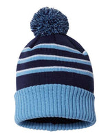 Richardson 134 Pom Cuffed Beanie #color_Navy/ Columbia Blue/ White