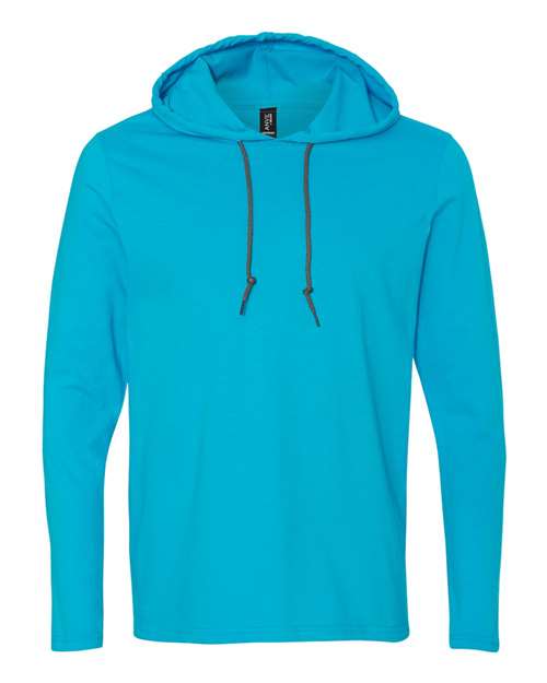 Anvil 987AN Adult Lightweight Long-Sleeve Hooded T-Shirt #color_CARIB BLUE/ D GR