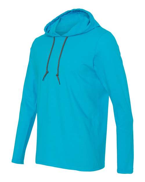 Anvil 987AN Adult Lightweight Long-Sleeve Hooded T-Shirt #color_CARIB BLUE/ D GR
