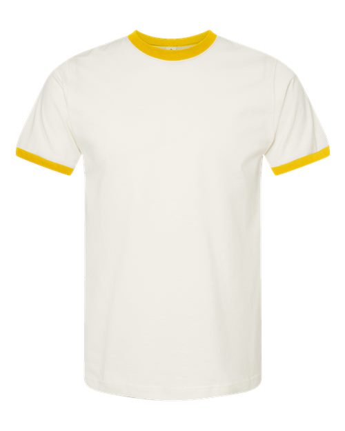 Tultex 246 Fine Jersey Ringer T-Shirt #color_Vintage White/ Mellow Yellow