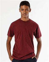 Los Angeles Apparel FF01 USA-Made 50/50 Poly/Cotton T-Shirt #color_Heather Cranberry