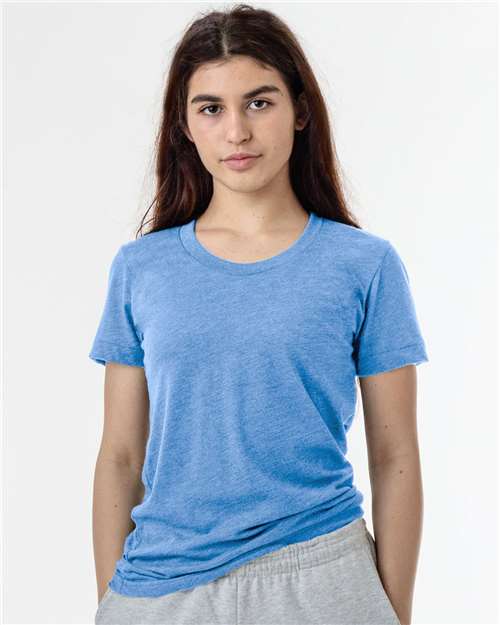 Los Angeles Apparel FF3001 USA-Made Women's 50/50 T-Shirt #color_Heather Lake Blue