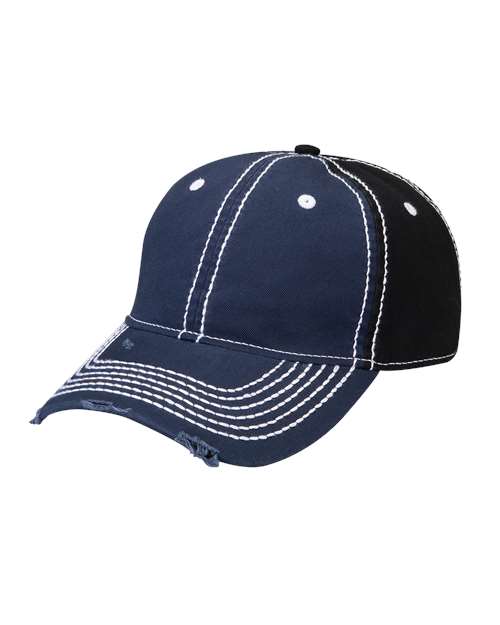Adams RM102 Adult Distressed Rambler Cap #color_NAVY/ BLACK