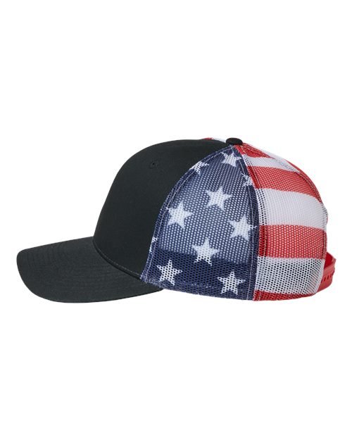 Kati S700M Printed Mesh Trucker Cap #color_Black/ USA Flag