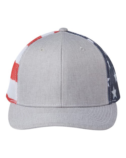 Kati S700M Printed Mesh Trucker Cap #color_Heather Grey/ USA Flag