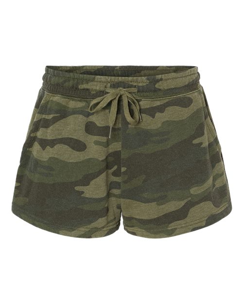 Independent Trading Co. PRM20SRT Women’s Lightweight California Wave Wash Fleece Shorts #color_Forest Camo Heather