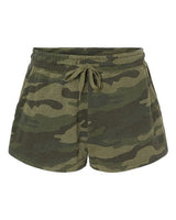 Independent Trading Co. PRM20SRT Women’s Lightweight California Wave Wash Fleece Shorts #color_Forest Camo Heather