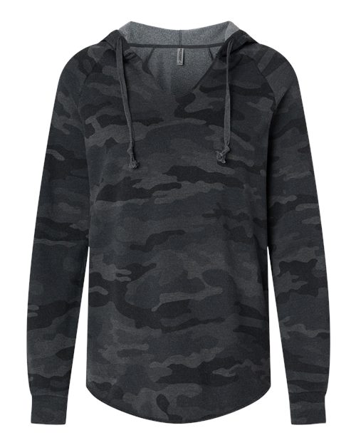 Independent Trading Co. PRM2500 Women’s Lightweight California Wave Wash Hooded Sweatshirt #color_Black Camo Heather