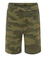 Independent Trading Co. PRM16SRT Youth Lightweight Special Blend Fleece Shorts #color_Forest Camo Heather