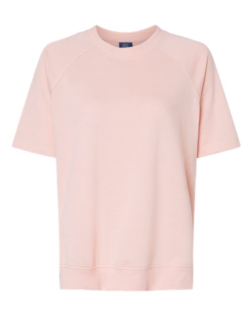 MV Sport W23711 Women's French Terry Short Sleeve Crewneck Pullover #color_Cameo Pink